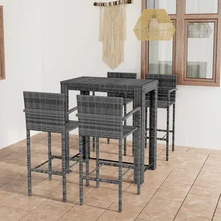 The Living Store 5-tlg. Garten-Bar-Set mit Armlehnen Poly Rattan Grau - Grau