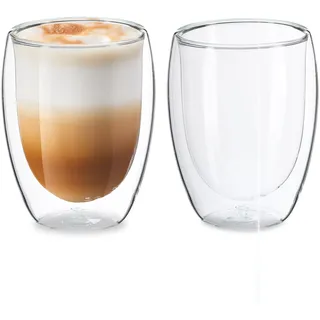 Relaxdays Latte Macchiato Gläser, 2er Set, doppelwandiges Glas, 350 ml, spülmaschinenfest, Kaffeegläser, transparent