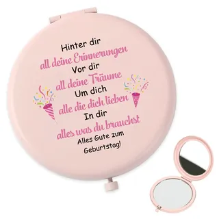 QWZify Geburtstagsgeschenk für Frauen, Mama, Mädchen, Freundin, Schwester, Rosa Taschenspiegel Kosmetikspiegel Vergrößerungsspiegel Taschenspiegel Klappbar Reisespiegel, Alles Gute zum Geburtstag