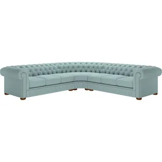 Ecksofa Ledersofa Blau Sofa Polster Eck Couch Garnitur Sitz Design Chesterfield - Blau