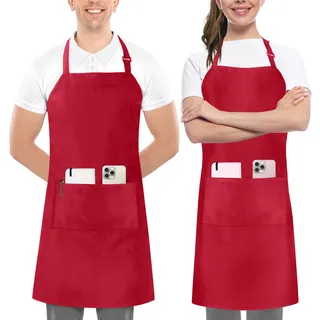 Utopia Kitchen 2 Pack verstellbare Latzschürze für Männer und Frauen mit 2 geräumigen Taschen - Schürzen für Köche BBQ Malerei Backen Kochen - Rot