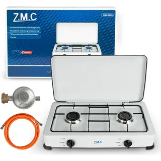 ZMC Gaskocher Campingkocher 2-flammig inkl. Schlauch und Regler 2,2 kW 50 mBar