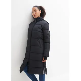 Steppmantel BONPRIX "Daunenmantel mit recycelter Daune und isolierender Wärmetechnologie", Damen, Gr. 50, schwarz, Steppware, Obermaterial: 100% Polyester. Futter: 100% Polyester. Kapuzenfutter: 94% Polyester, 6% Elasthan, unifarben, oversize ca. Mitte Knie, Windstopperbündchen mit Daumenlöchern, Mäntel Steppmantel, abnehmbare Kapuze + Tragegurt, Reflektor-Einsätze an Seitenschnitzen