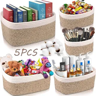 Aufbewahrungskorb - 5-teilig - Aufbewahrungskorb - Rechteckig - Kinderfreundlich - Baumwollseil - Geschenk