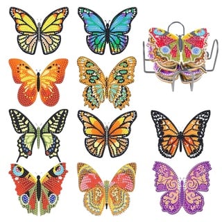 KRUCE 10 PC Diamond Painting Art Untersetzer mit Halter,Schmetterling DIY Diamond Painting Untersetzer Erwachsene,Untersetzer zum Basteln für Anfänger Kinder Erwachsene Kunst Handwerk Zubehör