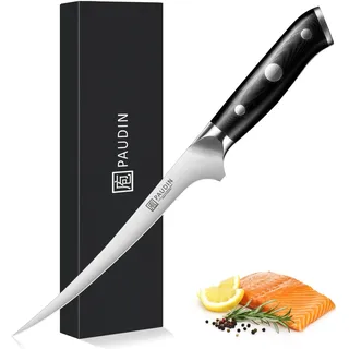 PAUDIN 18cm Fisch Filetiermesser 1.4116 rostfest G10 Profi Küchenmesser | 15° doppelseitige Schneide, flexible ausgewogene Klinge zum sauberen Fischentgräten