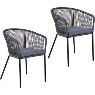 Gartenstuhl Lounge Stuhl 2er Set Gartensessel Rope Loungesessel Outdoor Grau - Grau, Schwarz