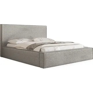 Polsterbett 140x200 mit Bettkasten und Lattenrost – Graues Bett mit hohem Kopfteil, Boucle oder Samt Stoff - Modernes Doppelbett mit Stauraum – Bettgestell, ohne Matratze – Terra - Grau - Grau
