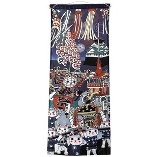 Lachineuse Großes Japanisches Wandbild, Hommage an Maneki Neko – japanische Dekoration zum Aufhängen – 80 x 32 cm – traditionelles Japanisches Bild mit Prägung – Farbe Blau – Geschenkidee Japan Asien