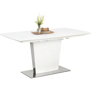 Novel Esstisch , Weiß, Edelstahlfarben , Metall, Glas, Holzwerkstoff , rechteckig , Säule, Bodenplatte , 90x76x160-210 cm , ausziehbar , Esszimmer, Esstische, Esstische