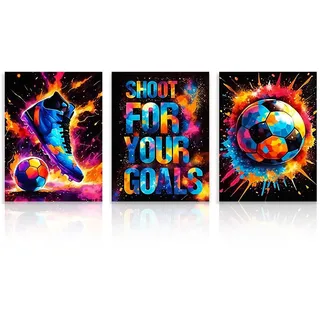 Dazzlewall 3 Stück Graffiti Fußball Bilder, Motivierende Sportposter für Schlafzimmer Jugendzimmer Spielzimmer Deko 12x16 Zoll Ungerahmt