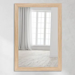 CLAMARO Wandspiegel Neo Collage 60 x 100 cm, Eiche Natur, Holzrahmen 38 mm | Foliierter MDF-Rahmen, Echtglas-Spiegelscheibe, HDF-Rückwand für Stabilität, Metallaufhänger, Hoch- und Querformat