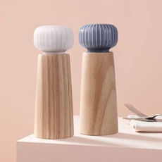 HAIPUSEN Salz und Pfeffermühle aus Holz und Keramik - Gewürzmühle Grinder mit verstellbarem Mahlwerk, 17.5cm (MIT Untersetzer)