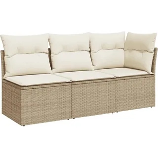 vidaXL Gartensofa mit Kissen 3-Sitzer Beige Poly Rattan - Beige