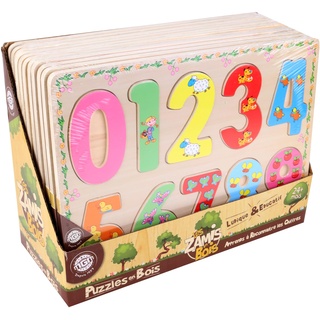 PLANÈTE BOIS 052461PA Pack mit 12 Zahlenpuzzles-FSC-Bildungsspiel-Erste Überlegungen-052461PA-10 Teile-Mehrfarbig-Holz-Kinderspiel-Kinderpuzzle-30 cm x 22 cm-Ab 2 Jahren