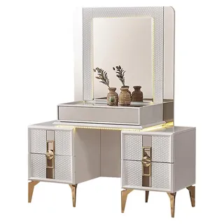 Weiß-Goldene Schminkkonsole Designer Frisierkommode Luxus Holz Möbel