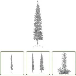 The Living Store Künstlicher Halb-Weihnachtsbaum Ständer Schlank Silbern 210 cm - Silber