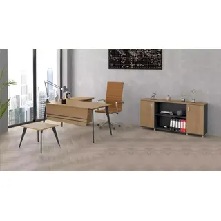 Büro Set Garnitur Eckschreibtisch Schrank Arbeitszimmer Komplett 3tlg. - Braun