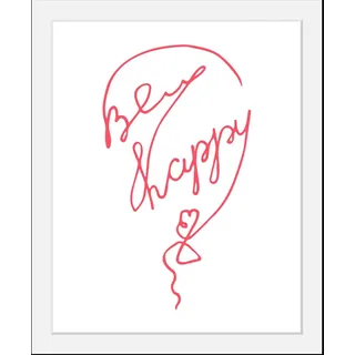 Queence »Be Happy« Herz Herzbilder Motivationsbilder Schriftzug Schriftzüge HD Premium Poster-Druck inkl. Holzrahmen,