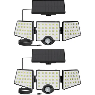 Lepro Solarlampen für Außen mit Bewegungsmelder, 1200LM IP65 Solarleuchte Aussen mit Separatem Solarmodul & 3 Verstellbarer Kopf, Solar Außenleuchte Wandleuchte 270 ° Winkel Außenlampe, 2 Pack