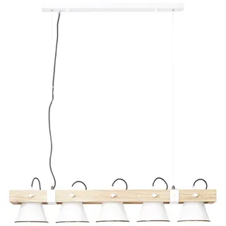 Brilliant 5 flammige Hängelampe - Pendelleuchte im Farm House Stil - FSC zertifiziert - mit schwenkbaren Köpfen aus Metall/Holz, in weiß/holz hell - 1,15m Höhe & 95cm Breite