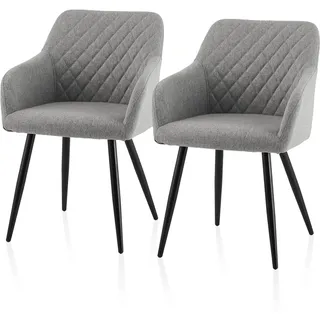 TUKAILAI Esszimmerstühle 2er Set aus Leinen, Modern Küchenstuhl Armlehnstuhl Polsterstuhl Wohnzimmerstuhl mit Armlehnen Rückenlehne Metallbeinen, Sessel für Küche Esszimmer Wohnzimmer, Grau
