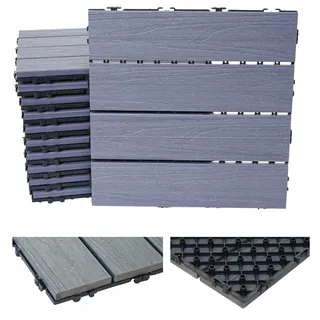 Einzelstück | WPC Bodenfliese HWC-E21, Holzoptik Balkon/Terrasse, 3D-Struktur linear beschichtet-gra