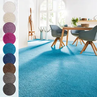 Teppichboden ANDIAMO "Sophie, Frisee-Velours, Made in Netherlands", blau (aquablau), B:500cm H:12mm L:450cm, Kunstfaser, Teppiche, Teppichboden, Uni Farben, Breite 400 cm oder 500 cm, strapazierfähig & pflegeleicht