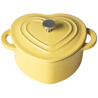 SXTYYH Premium Gusseisen Topf Dutch Oven Emaille Herzförmiger Topf Antihaftbeschichtung Mini Suppentopf Schmortopf Mit Deckel Zum Langsamen Garen Und Backen(Gelb)