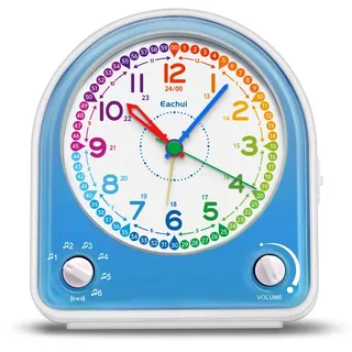 Eachui Analog Wecker ohne Ticken mit Schlummerfunktion, Nachtlicht, Einstellbarer Lautstärke und 7 Alarmtöne, Kinder Geschenk Wecker Geräuschlos für Jungen Mädchen (Blau)
