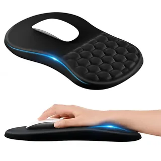 EooCoo Mousepad mit Handauflage, Mauspad XXL & Massage-Noppen, Schwarz | Ergonomisches Mauspad mit Gelkissen, Lycra Mouse Pad für Alle Maus, Office, Büro, Gaming Gadgets, Schmerzlindernd, Geschenke