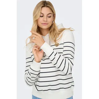 Kapuzensweatshirt ONLY "ONLADELLE L/S STRIPE HOOD SWT", Damen, Gr. L, cloud dancer stripes:navy blazer, emb. heart (gold), Sweatware, Obermaterial: 60% Baumwolle, 40% Polyester, gestreift, bequem normal, Rundhals, Sweatshirts Kapuzensweatshirt, mit Herz-Stickerei