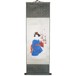 Lachineuse – Kakemono Ambiance du Japon – Wandteppich – japanische Dekoration zum Aufhängen – 100 x 30 cm – japanische Frau – japanischer Gemäldedruck – graue Farbe – Geschenkidee Japan Asien