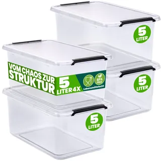 DEUBA Aufbewahrungsboxen 4x 5L mit Deckel - Transparent