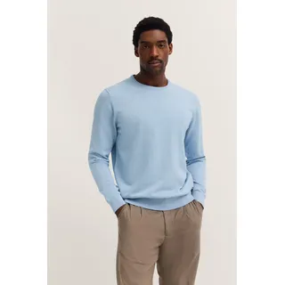 Rundhalspullover BUGATTI "Basic Essential", Herren, Gr. M, blau (hellblau), 100% Baumwolle, regular fit, Rundhals, Rippbündchen, Pullover Rundhalspullover, aus reiner Baumwolle