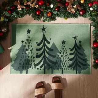 Sonive Fußmatte Außen Innen 50 x 80 cm, Fußabtreter mit Weihnachtsbaum Muster rutschfeste Schmutzfangmatte Türmatte waschbar Fußabtreter Eingangsteppich für Hund, Eingang, Haustür & Flur