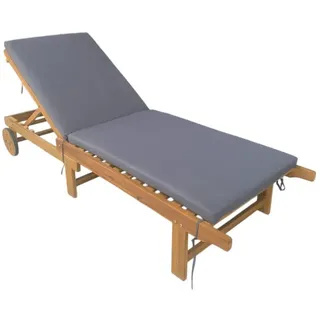 Ambia Garden Gartenliege , Grau, Akaziefarben , Holz, Textil , Akazie , massiv , Füllung: Polyester , 186x32x70 cm , FSC 100% , Auflage, wetterfest, Rückenlehne verstellbar , Holzmöbel, Sitzgelegenheiten Holz, Gartenliegen Holz