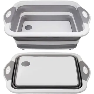 Multifunktionale Faltbares Schneidebrett Mit Integriertem Sieb,Tragbares Camping Faltbar Klein Leicht Kunststoff, Silikagel Faltbare Küchenbrett Sinken Abtropfkorb Für Obst GemüSe Picknick(Grau)