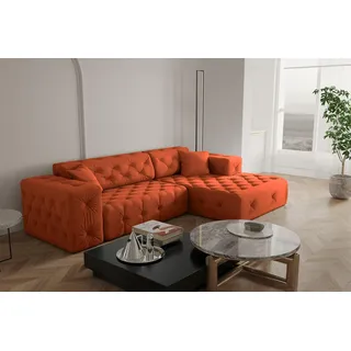 Ecksofa Designersofa CHANTAL in Stoff Opera Velvet Orange Ottomane Rechts - Orange