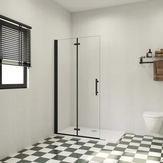 Aica Walk in dusche 90x195cm Schwarz Duschwand 6mm Nano-ESG Falttür Faltbar/drehbar Scharniertür Duschkabine Duschtrennwand Duschabtrennung
