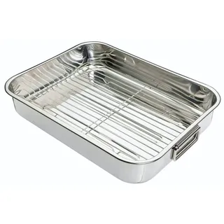 KitchenCraft Bratblech mit Gestell, Edelstahl-Bratblech, groß, 43 x 31 cm, Silber