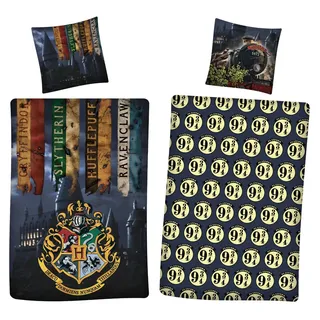 Harry Potter Bettwäsche-Set Decke & Kissenbezug 140x200 + 63x63 cm aus Microfaser - Bunt