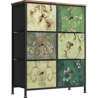 Fortuna Lai Kommode Schrank mit 6 Schubladen aus Stoff, Sideboard mit Stoffschubladen, Schubladenschrank für Küche Büro Flur, TV Schrank mit Stoff Schubladen