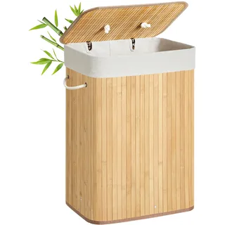 Songmics Wäschekorb Bambus, faltbar, Wäschesack herausnehmbar und maschinenwaschbar, mit Griffen, für Waschküche, Schlafzimmer, naturfarben LCB10Y