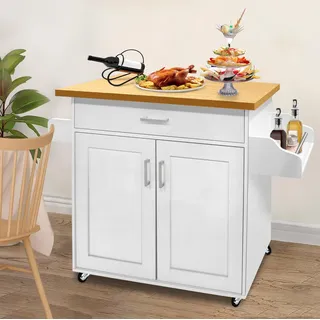 Sessamen-LP Küchenwagen Kücheninsel Küchen Wagen mit Rollen, 1 Schubladen, 2 Ebenen Schrank, mit Handtuchhalter Servierwagen, Für Küche, Hochzeit im Freien, Hotel, 115x36x90cm Weiß - Weiß