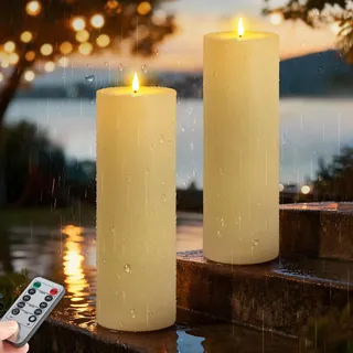 Ketom 2 Stück LED Kerzen mit Timerfunktion, D10 x H30 cm LED Kerzen Flackernde Flamme mit Fernbedienung, Wasserdichte Batterie Dekorative Kerze Outdoor Groß für Weihnachten, Ohne Batterien