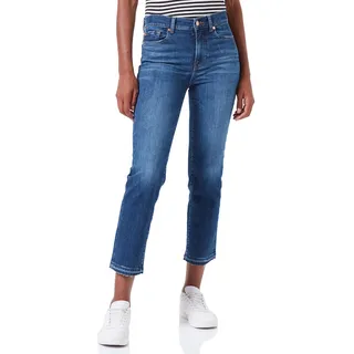 7 For All Mankind Damen The Straight Crop Slim Illusion With Let Down Hem Jeans, Dark Blue, 25W / 25L EU