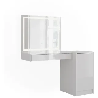 Vicco Schminktisch Sherry Weiß/Weiß Hochglanz 120 cm 3 Teile, Model 57730 - Weiß,
