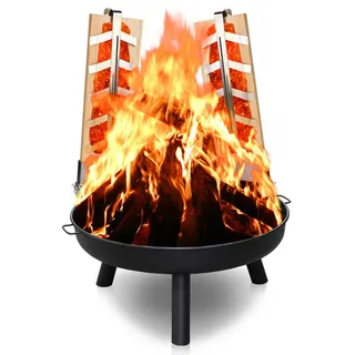 Jopassy Feuerschale mit Flammlachsbrett Outdoor Lagerfeuer Garten 80 cm Hochwertig rund