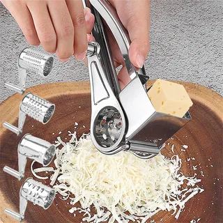 SUQ 4 in 1 Käsereibe Edelstahl, Kompakte Käsereibe mit Kurbel für die Küche, Profi Küchenreibe Reibe Edelstahl für Gemüse, Kartoffeln, Multireibe Manuell Cheese Grater, mit 4 Edelstahlklinge